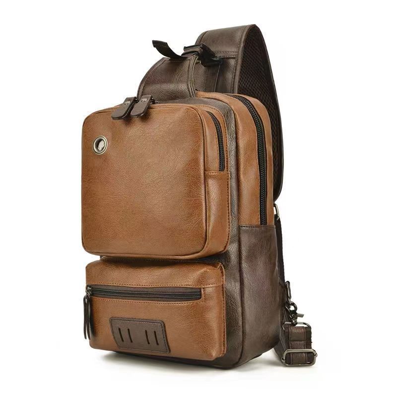 Men's PU Fashion Chest Large Capacity Shoulder Messenger Bag - Image 6