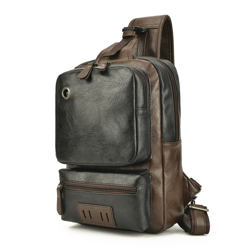 Men's PU Fashion Chest Large Capacity Shoulder Messenger Bag - Image 4