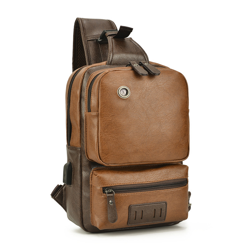 Men's PU Fashion Chest Large Capacity Shoulder Messenger Bag - Image 7